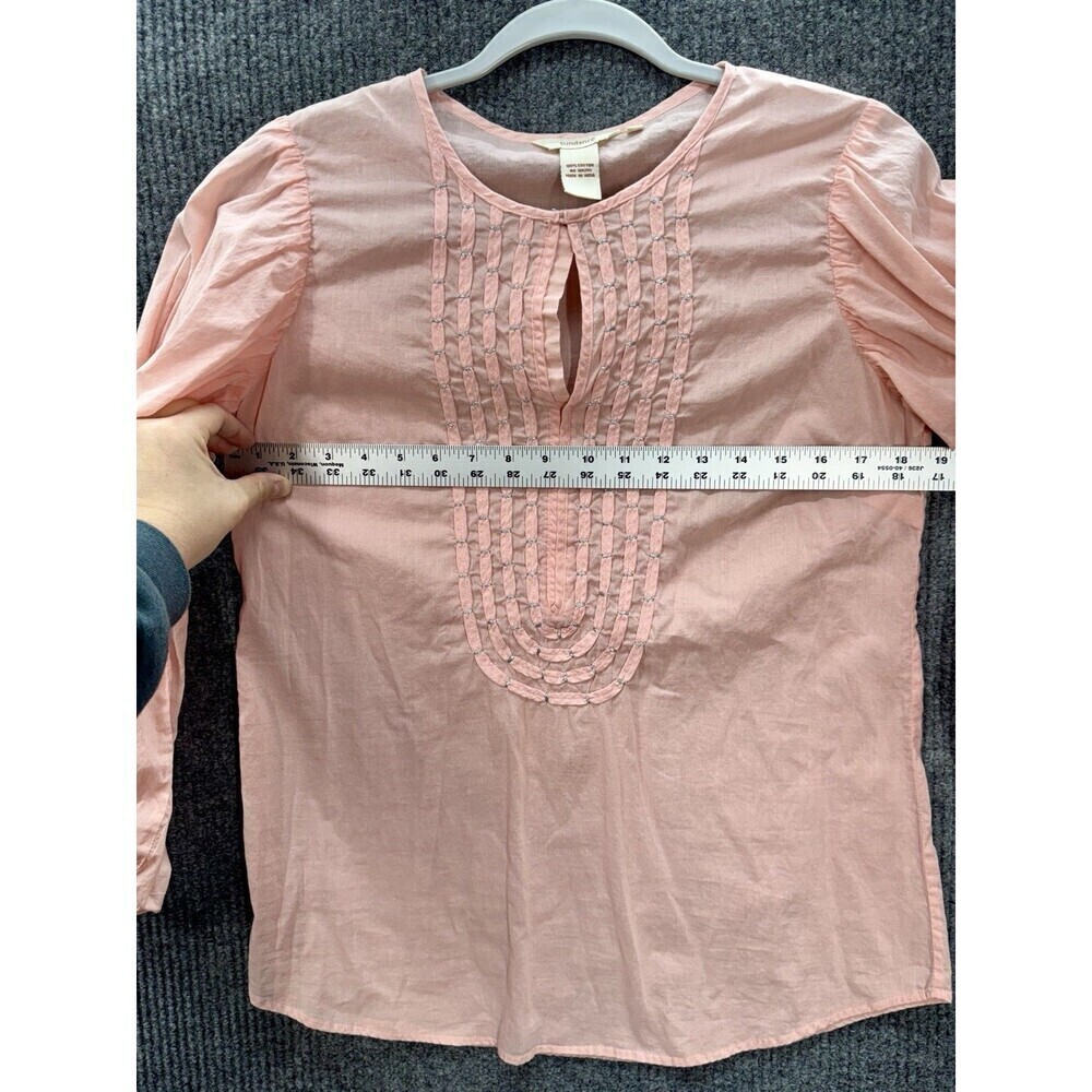 Sundance Pintuck Cotton Top Womens Small Pink Metallic Puff Sleeve Keyhole Neck - Picture 6 of 8